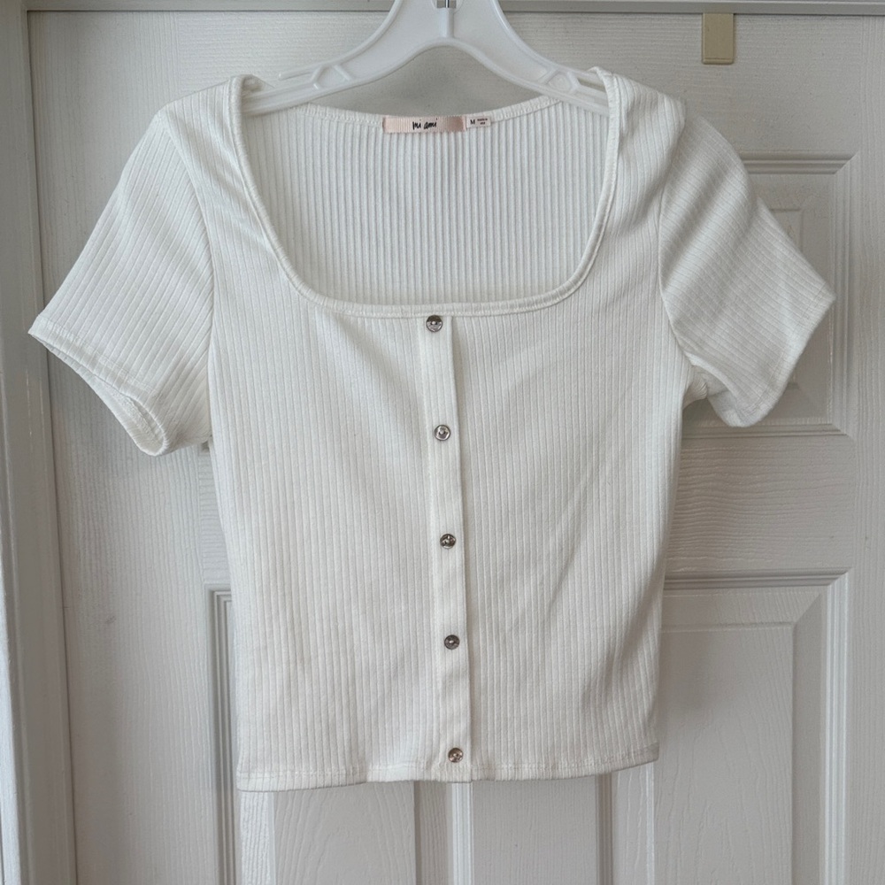 Miami White Ribbed Button-Down Women's Shirt